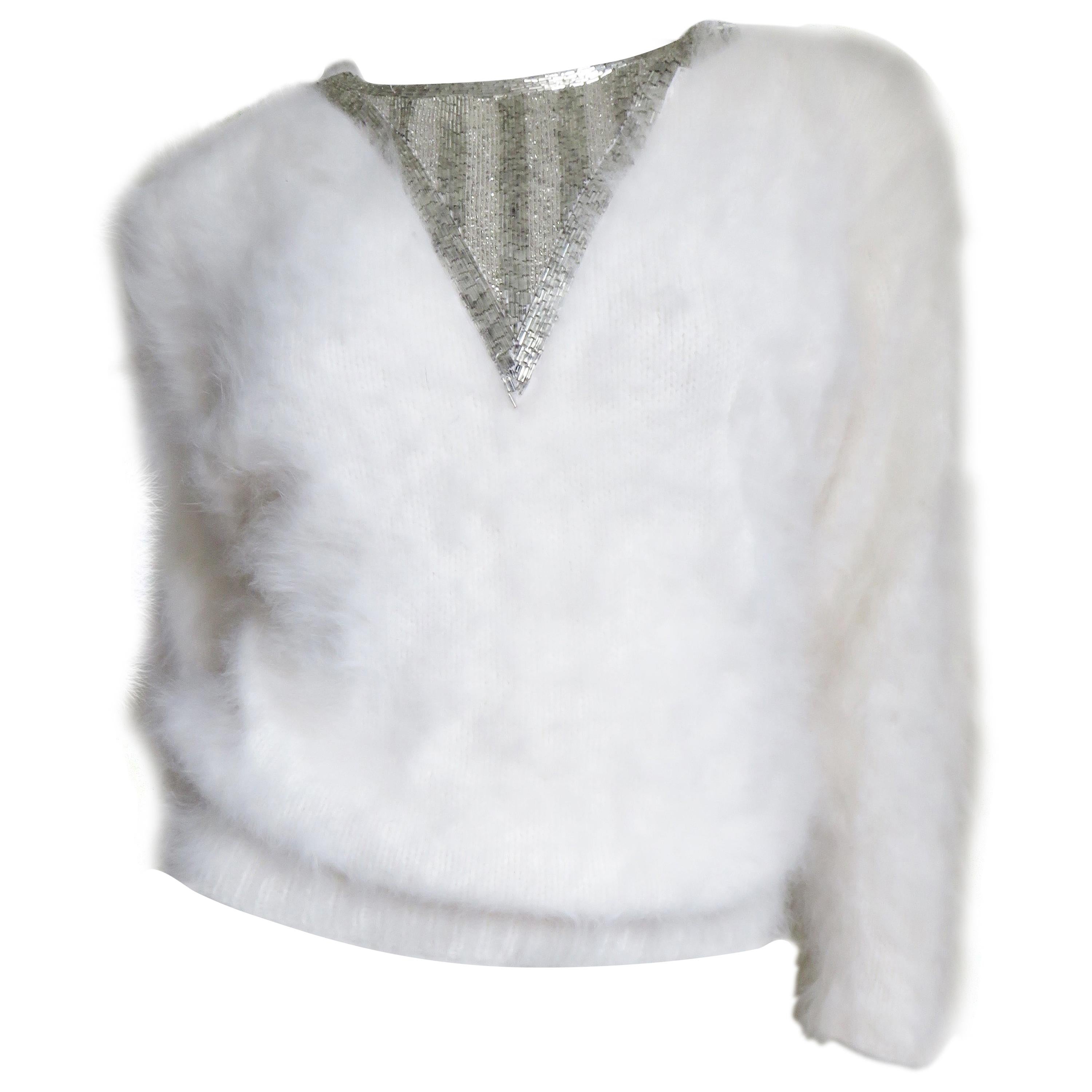 New Vintage 1980s J. Orr White Angora Sweater