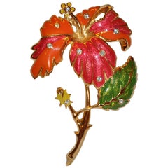 Barrego Wonderfully Whimsical Huge Multi Color Enamel with Gold Hardware Brooch