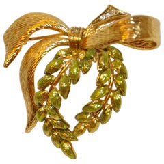 Vintage Gilded Gold Vermeil with Enamel "Wreath with Bow" Brooch