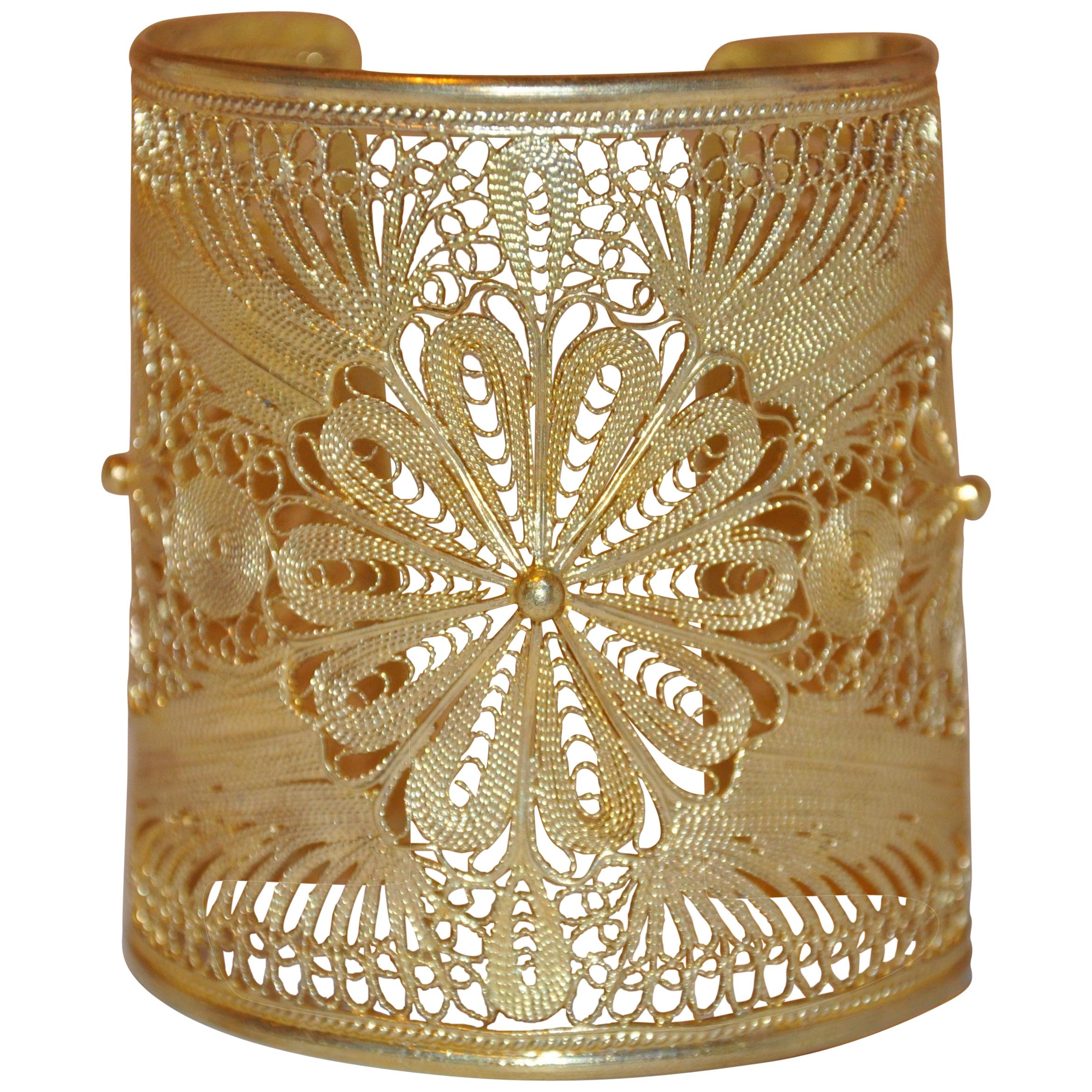 Yvone Christa Silver-Base with Gold-Plated Overlay Filigree Cuff 
