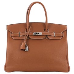 Hermes Birkin Handbag Gold Togo with Palladium Hardware 35