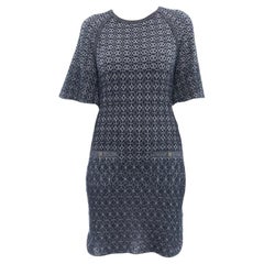 Chanel Blue Grey Silver Shimmer Knit Dress with Front Pockets - 10