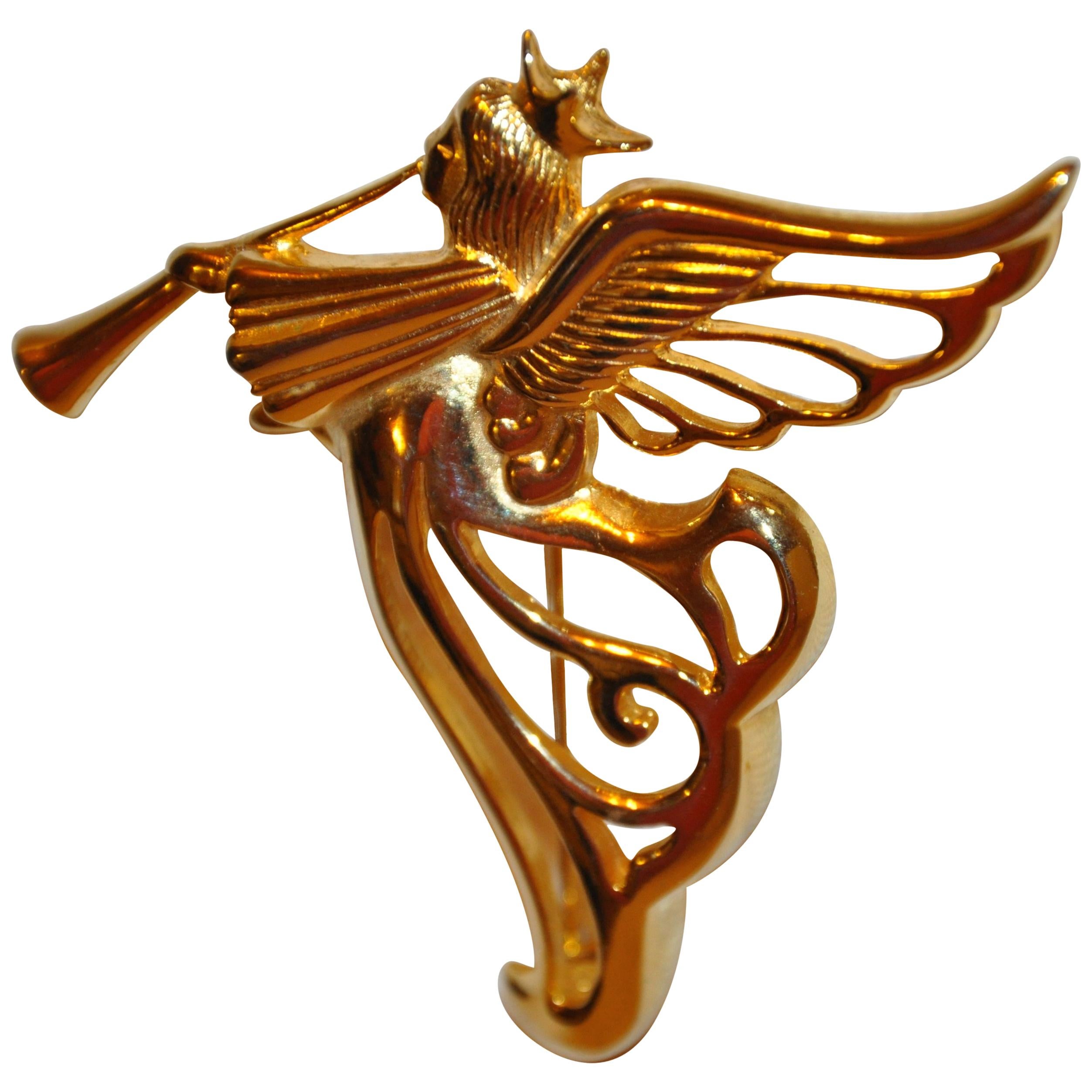 Brosche ""Musikischer Engel" von Givenchy aus vergoldetem Gold mit Vermeil-Hardware im Angebot