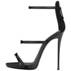 Giuseppe Zanotti Black Suede Crystal Evening Sandals Heels in Box