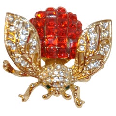 Retro Beautifully Detailed Filigree with Faux Rubies & Diamonds "HoneyBee" Brooch