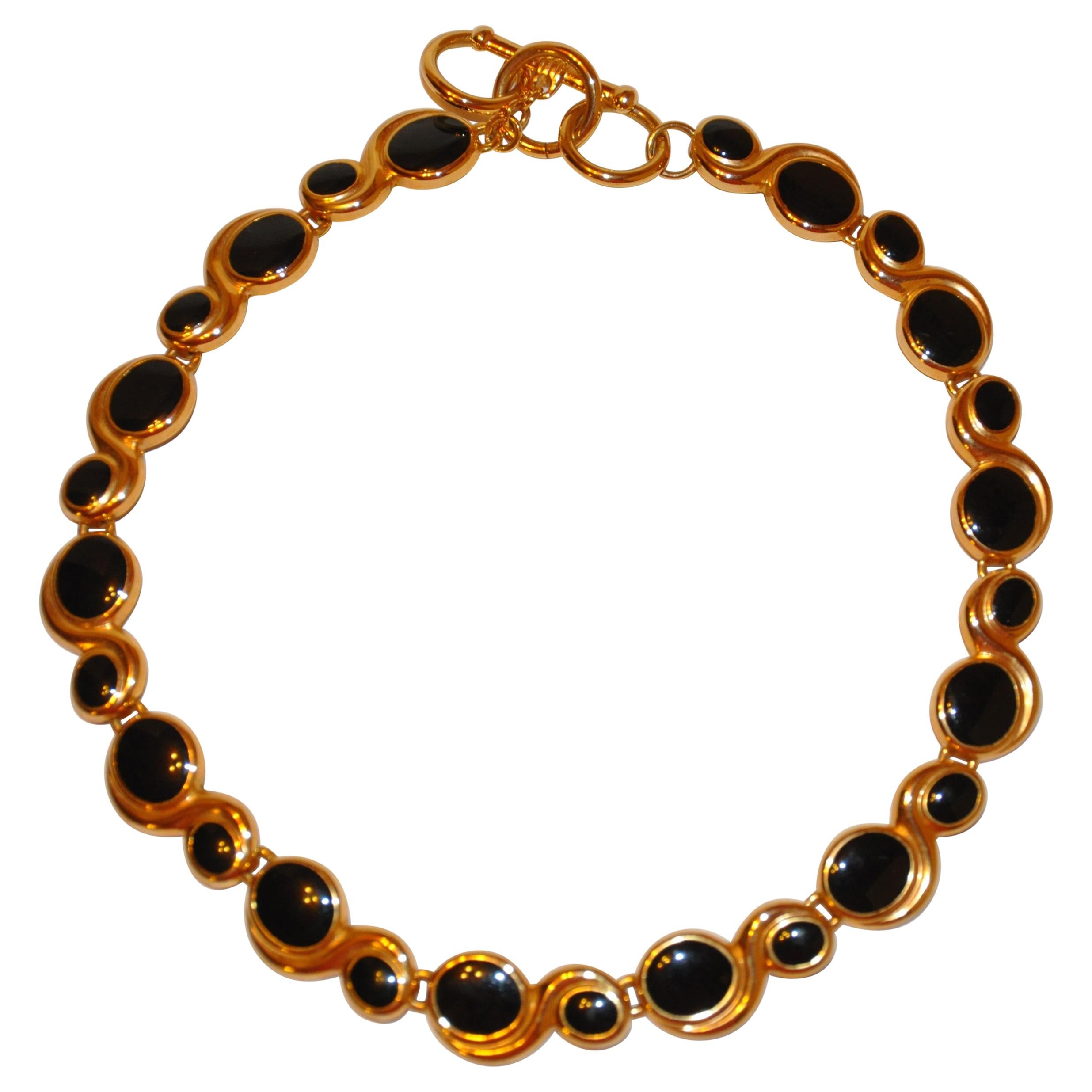 Sculpted Gilded Gold Vermeil Hardware with Onyx-Like Accent Choker Necklace 