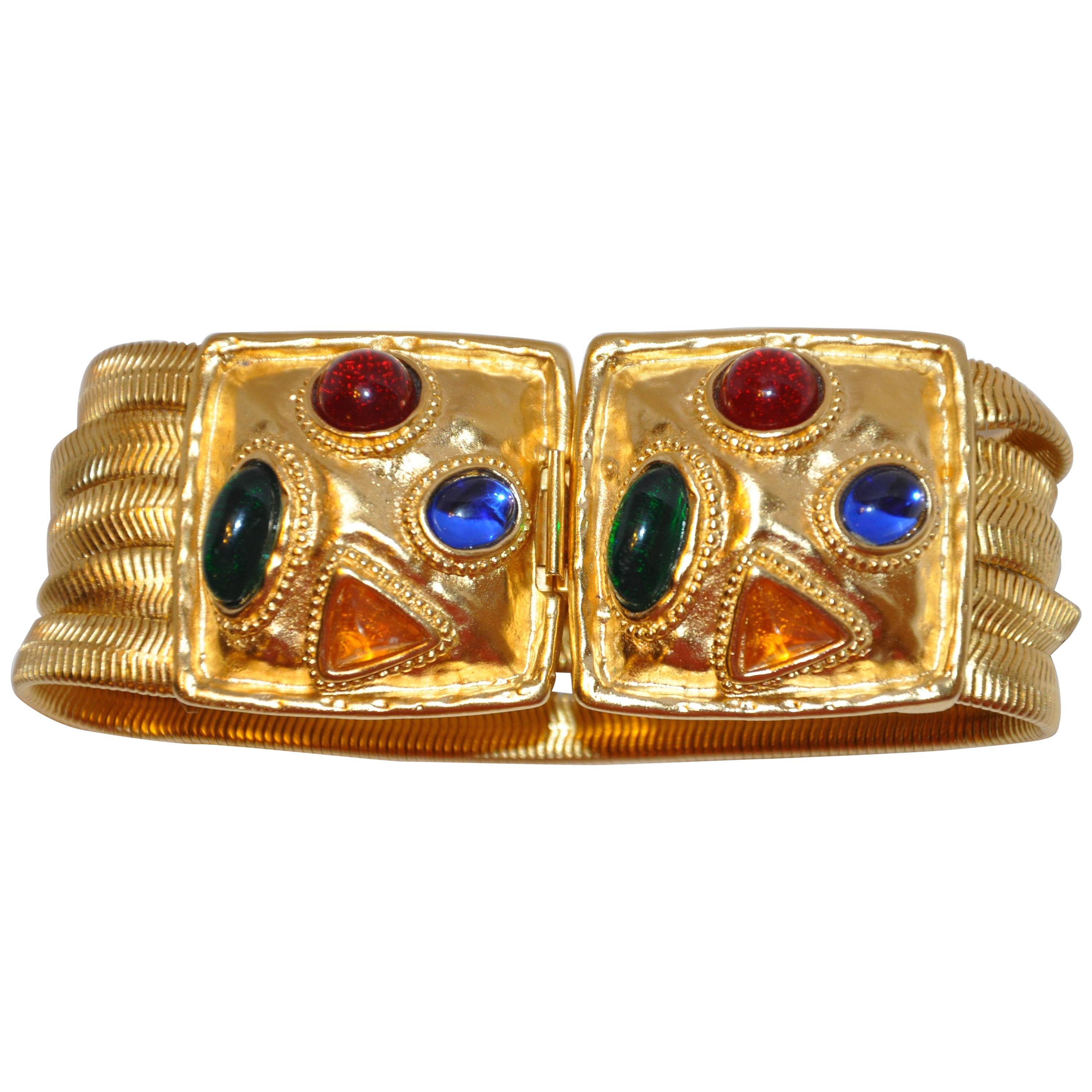 Gilded Gold Vermeil Hardware 5-Tier with Multi Color Abstract Bracelet For Sale