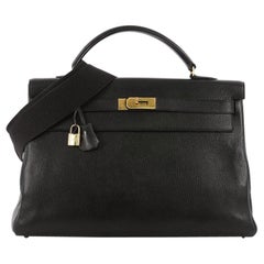 Hermes Kelly Handbag Black Ardennes with Gold Hardware 40