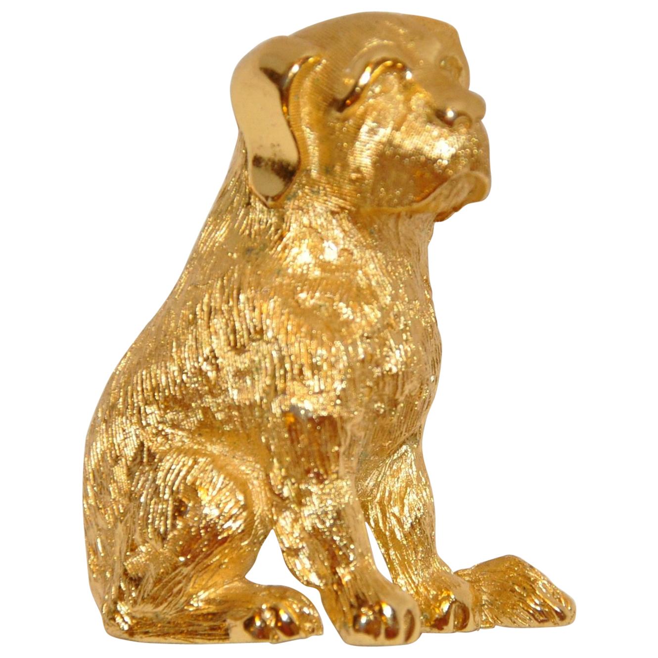 Trifari Etched Gilde Gold Vermeil Hardware "Puppy" Brooch For Sale