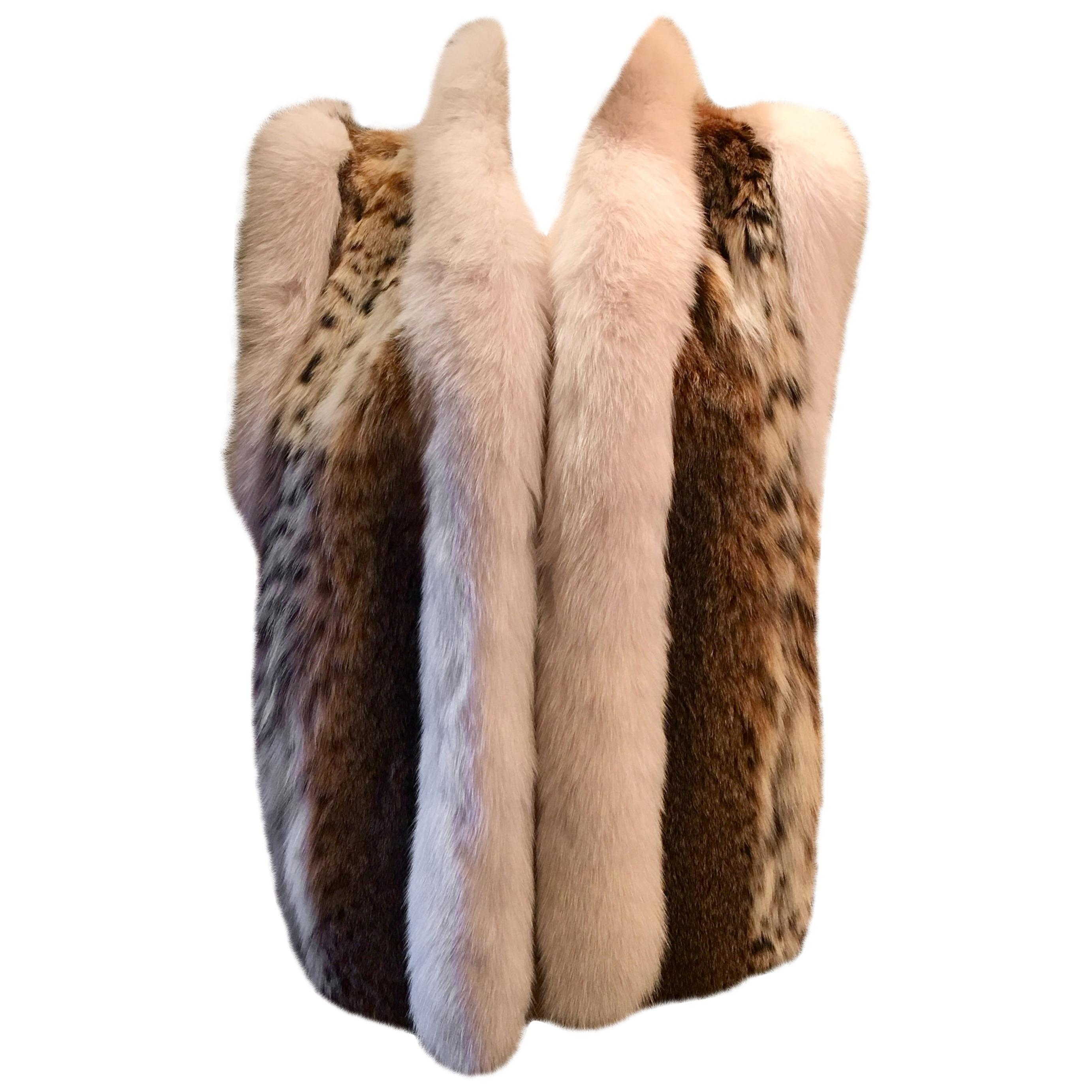 All Year Round Luxurious Spotted Lynx and White Fox Fur Trim Sleeveless Vest  
