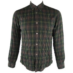 COMME des GARCONS Size M Green & Brown Plaid Cotton Long Sleeve Shirt