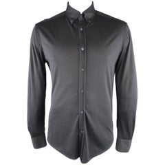 Vintage BRUNELLO CUCINELLI Size L Black Solid Silk / Cotton Long Sleeve Shirt