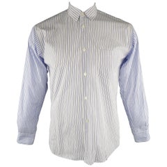 COMME des GARCONS Size M White & Blue Stripe Cotton Long Sleeve Shirt