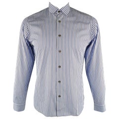 PRADA Size M Blue Stripe Cotton Long Sleeve Shirt