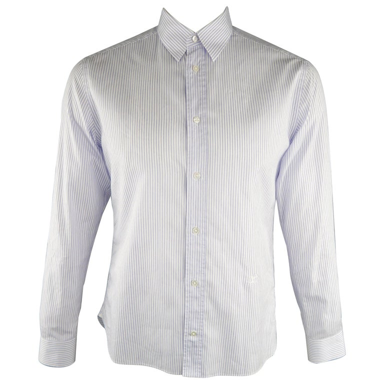 LOUIS VUITTON Size L Blue and White Stripe Cotton Long Sleeve Shirt at ...