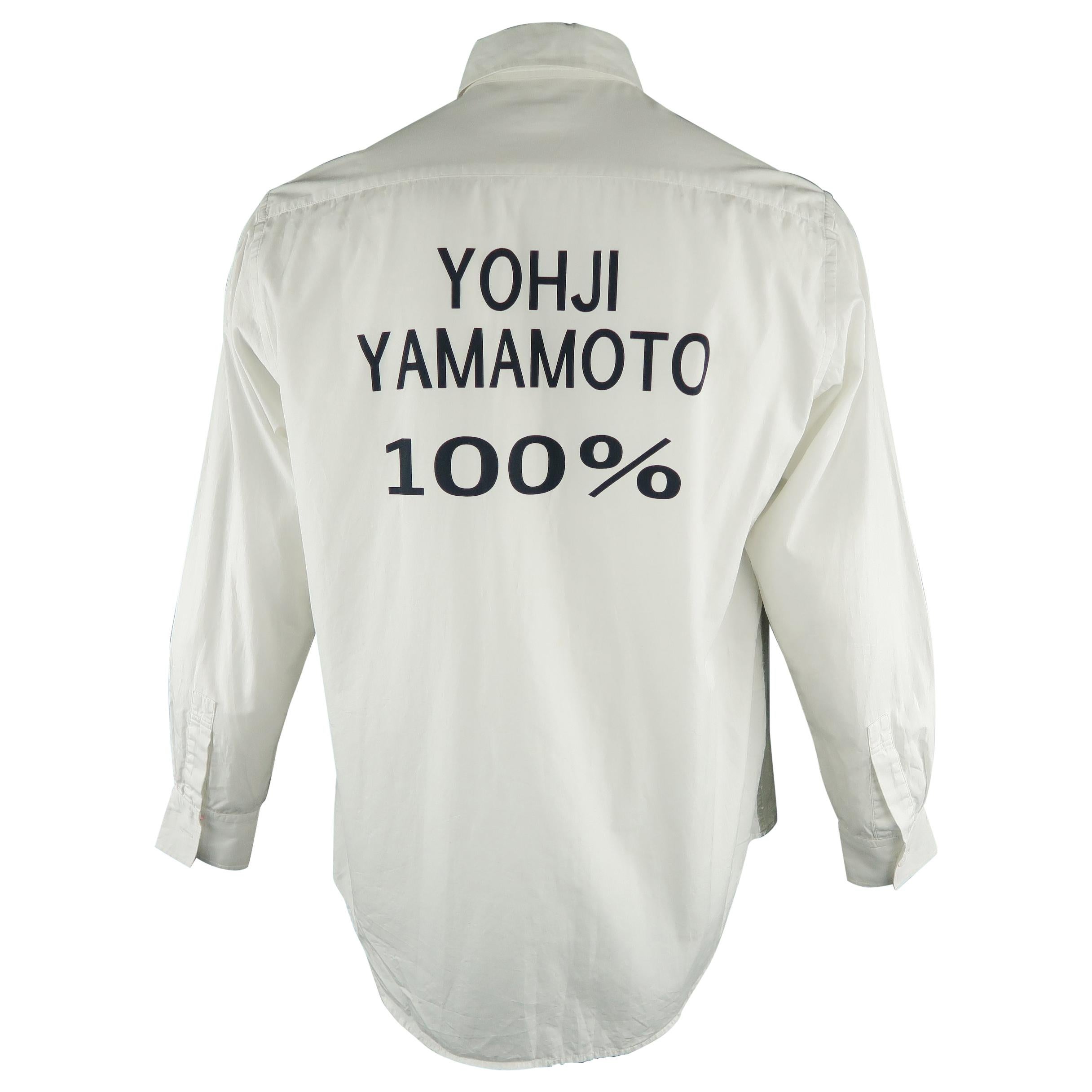 YOHJI YAMAMOTO Shirt - 100% - Size L White Graphic Cotton Long Sleeve Shirt 2007
