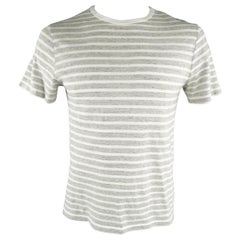 OFFICINE GENERALE Size M Grey & White Stripe Cotton T-shirt