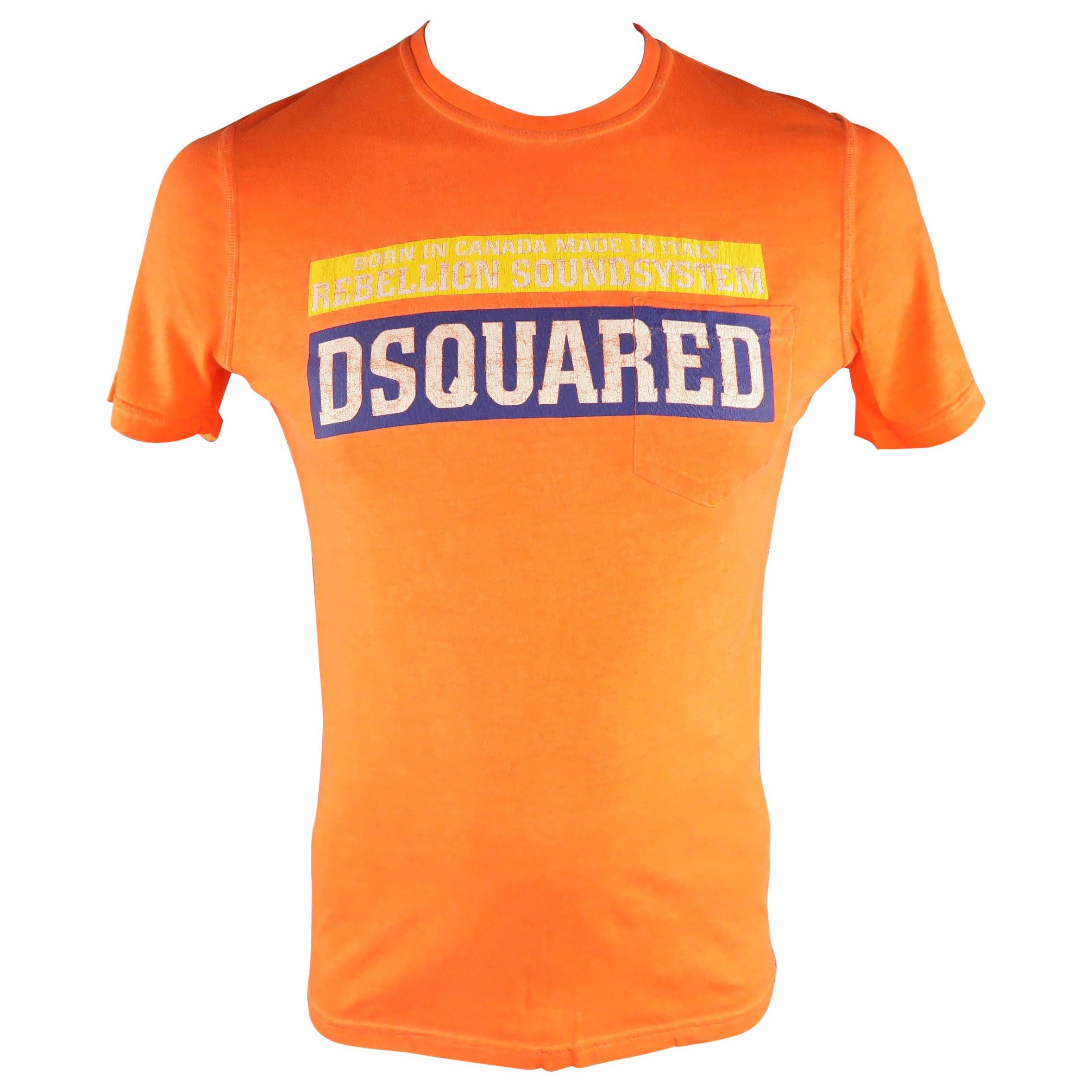 DSQUARED2 Size M Orange Graphic "Rebellion Soundsystem" Cotton T-shirt