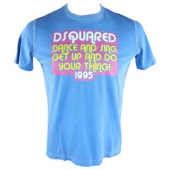 DSQUARED2 Size L Blue Graphic Dance 
Sing 1995 Cotton T-shirt