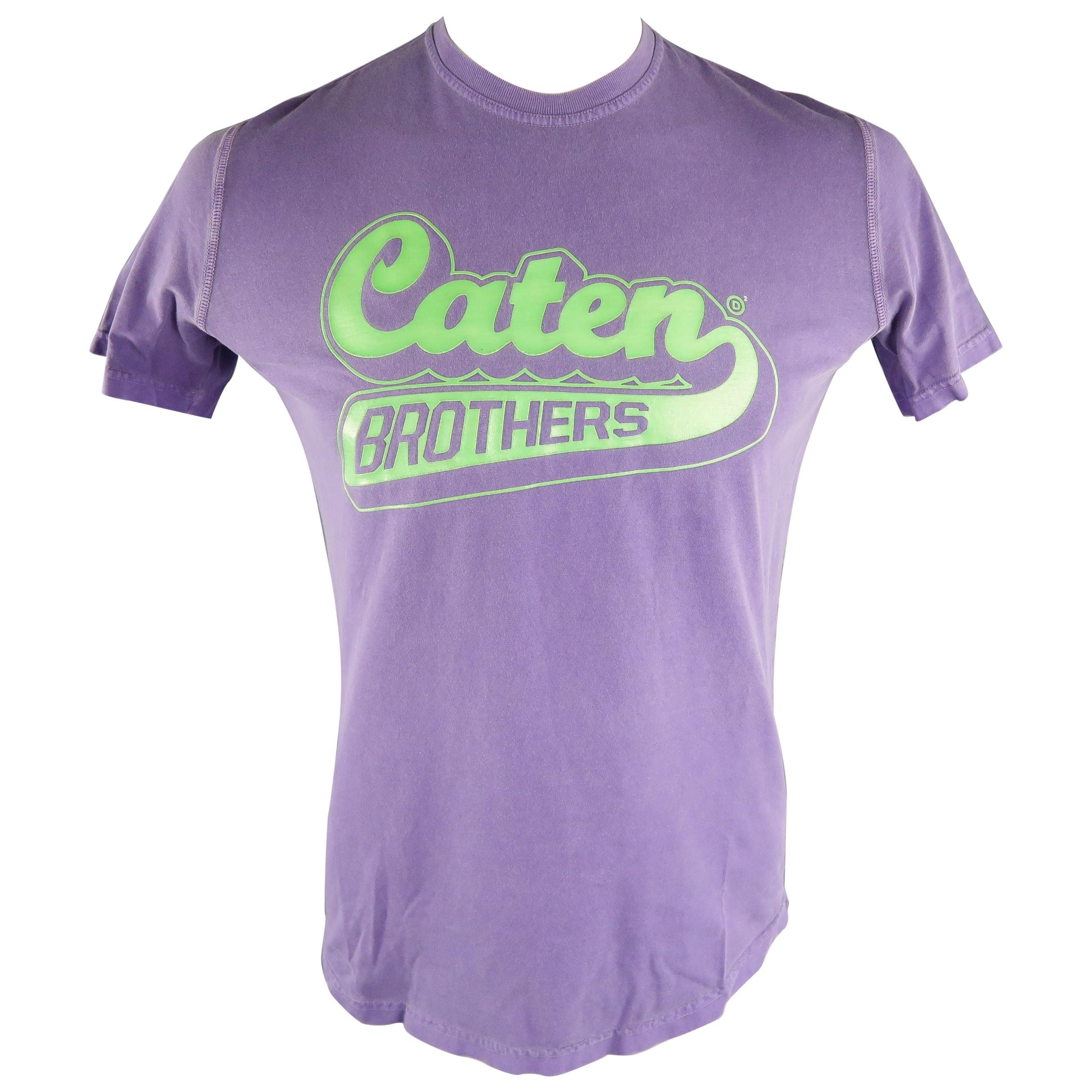 DSQUARED2 Size L Purple Graphic "Caten Brothers" Cotton T-shirt