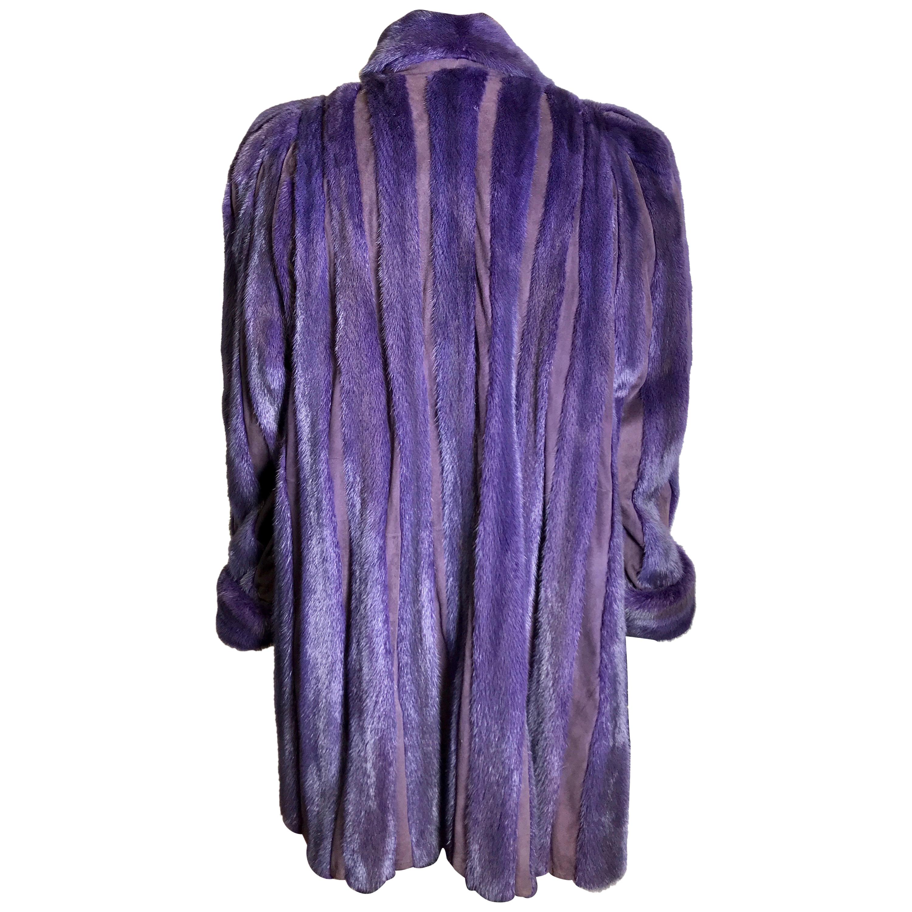 Silk mink fur 3/4 jacket / coat by "Winkels". Purple / violet. With leather (13) For Sale
