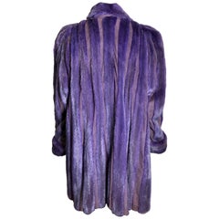Silk mink fur 3/4 jacket / coat by "Winkels". Purple / violet. With leather (13)