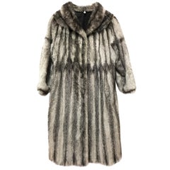 Long colored cross saga mink fur coat. Light gray / black (14)