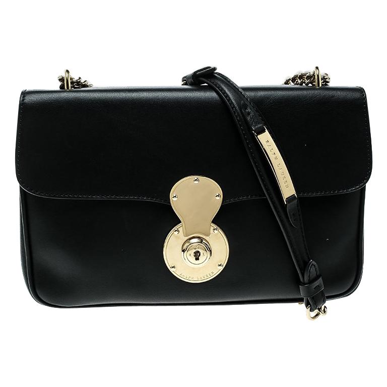 Ralph Lauren Black Leather Ricky Chain Shoulder Bag at 1stDibs