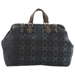 Used Gucci Helmut Carry On Duffle Bag Velvet Jacquard with Leather Large