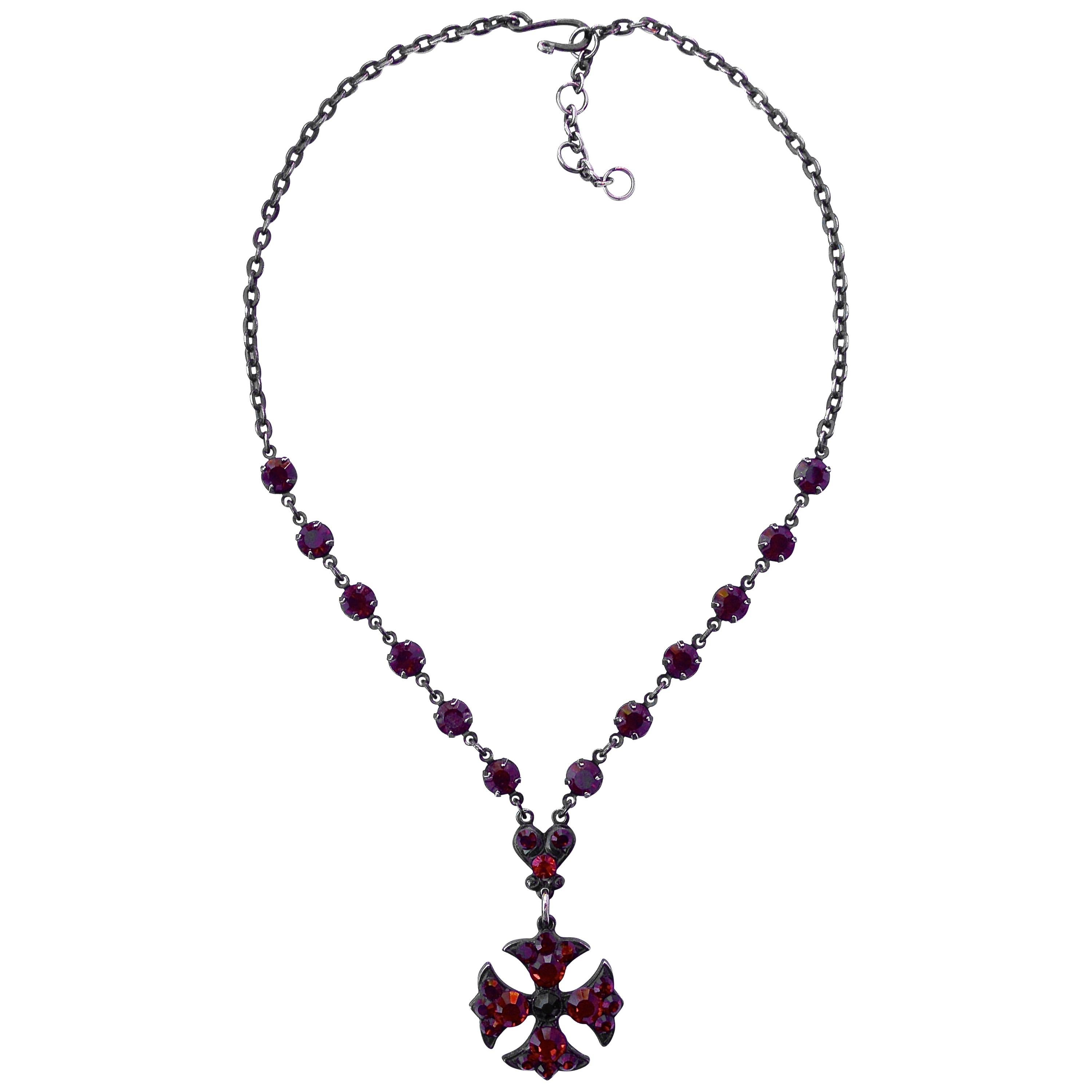 Dark Red Glass Maltese Cross Necklace