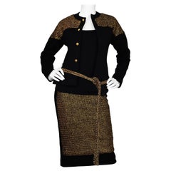 Balenciaga Black/Gold Vtg Goldtone Lion Button Up Jacket & Skirt Set & Belt Sz S