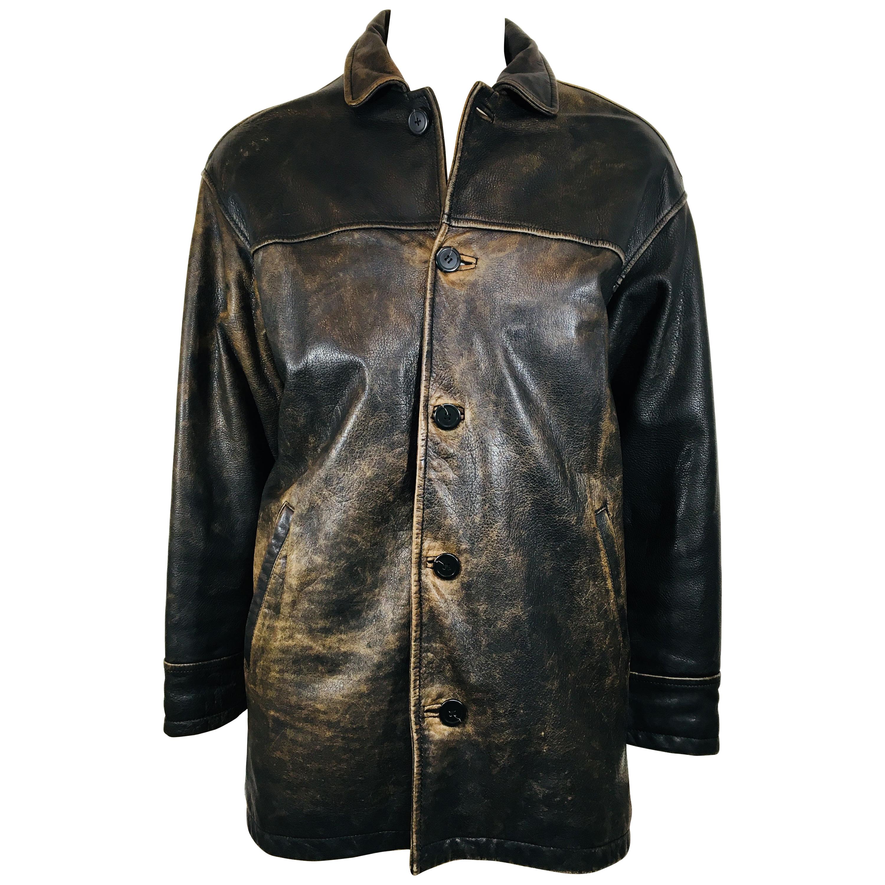 Men's Andrew Marc Faded Brown Leather jacket.