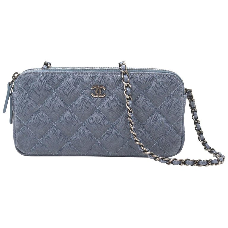 Chanel Double zip WOC Grey/Blue Caviar Cross body Clutch at 1stDibs