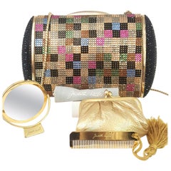 Judith Leiber Multi Color Art Deco 1990's Clutch Convertible 