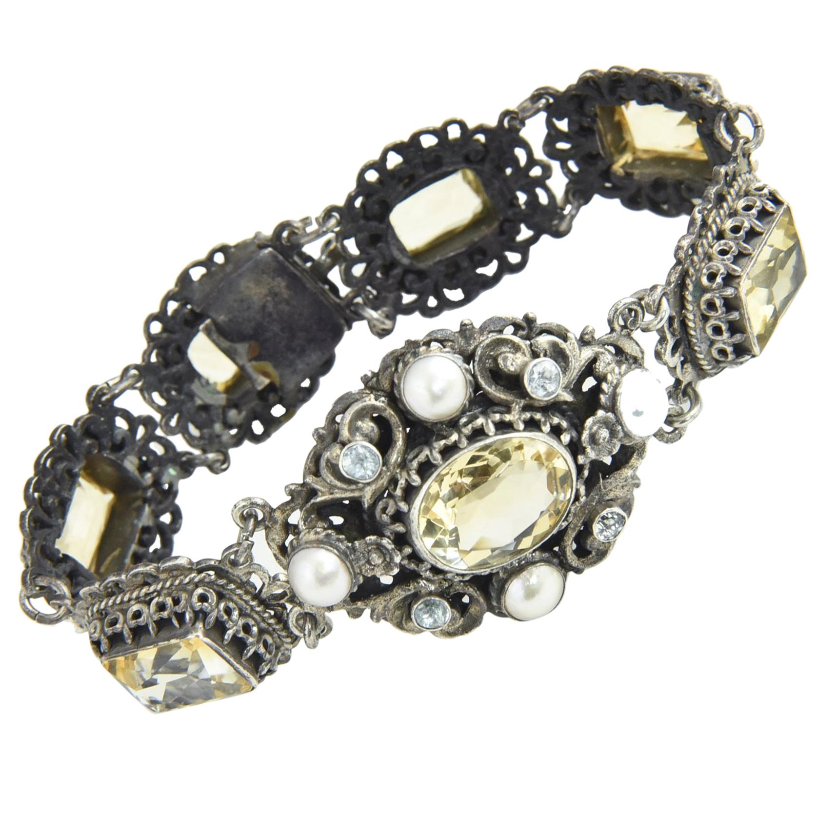 Austro-Hungarian Pearl and Citrine Silver Bracelet