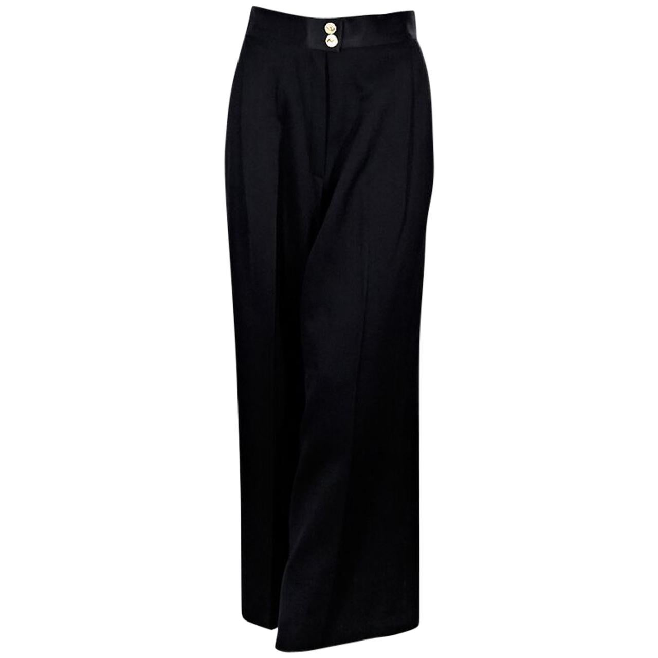 Black Vintage Chanel Tuxedo Palazzo Pants For Sale at 1stDibs