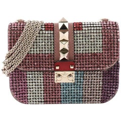 Valentino Glam Lock Shoulder Bag Embellished Leather Medium