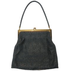 Vintage 1950’s Whiting & Davis Gunmetal Black & Gold Mesh Evening Handbag