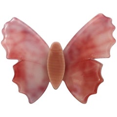 1970s Lea Stein Pink Marbled Butterfly Brooch