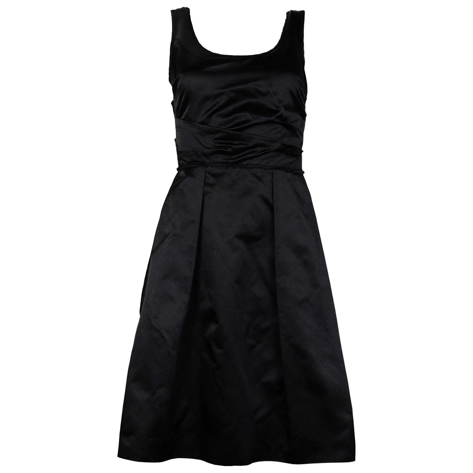 Prada Black Satin Silk Sleeveless Dress Sz 40