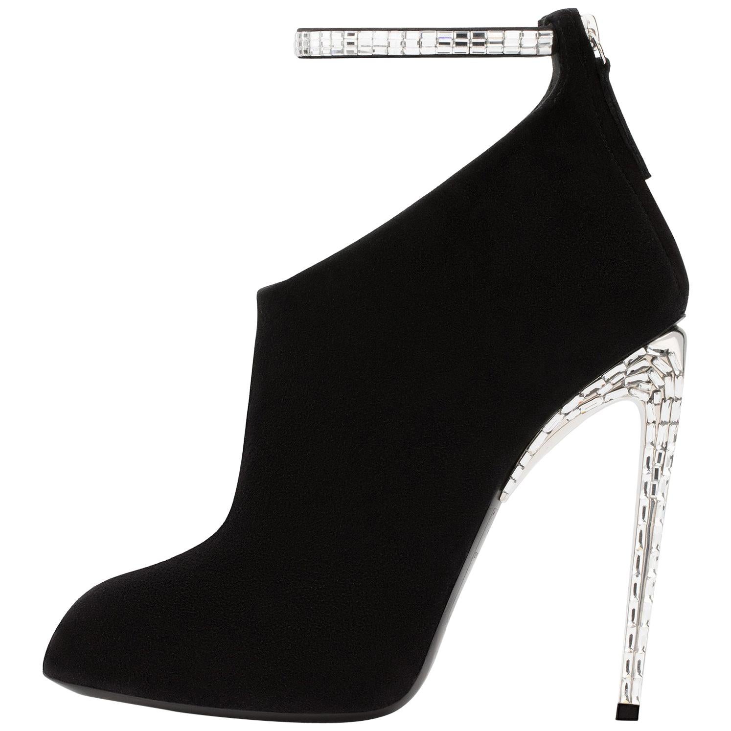 Giuseppe Zanotti NEW Black Suede Crystal Strass Ankle Evening Boots Booties 