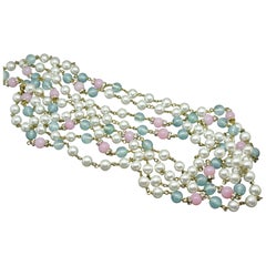 Chanel green pink gripoix poured glass faux pearl long necklace