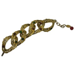 Vintage Chanel Byzantine Filigree Green Red Poured Glass Bracelet