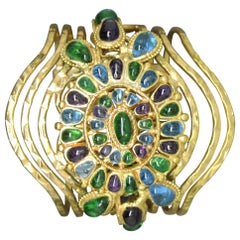 Vintage Chanel Blue Purple Gripoix Glass Byzantine Statement Bracelet Cuff Vintage Chanel Blue Purple Gripoix Glass Byzantine Statement Bracelet Cuff