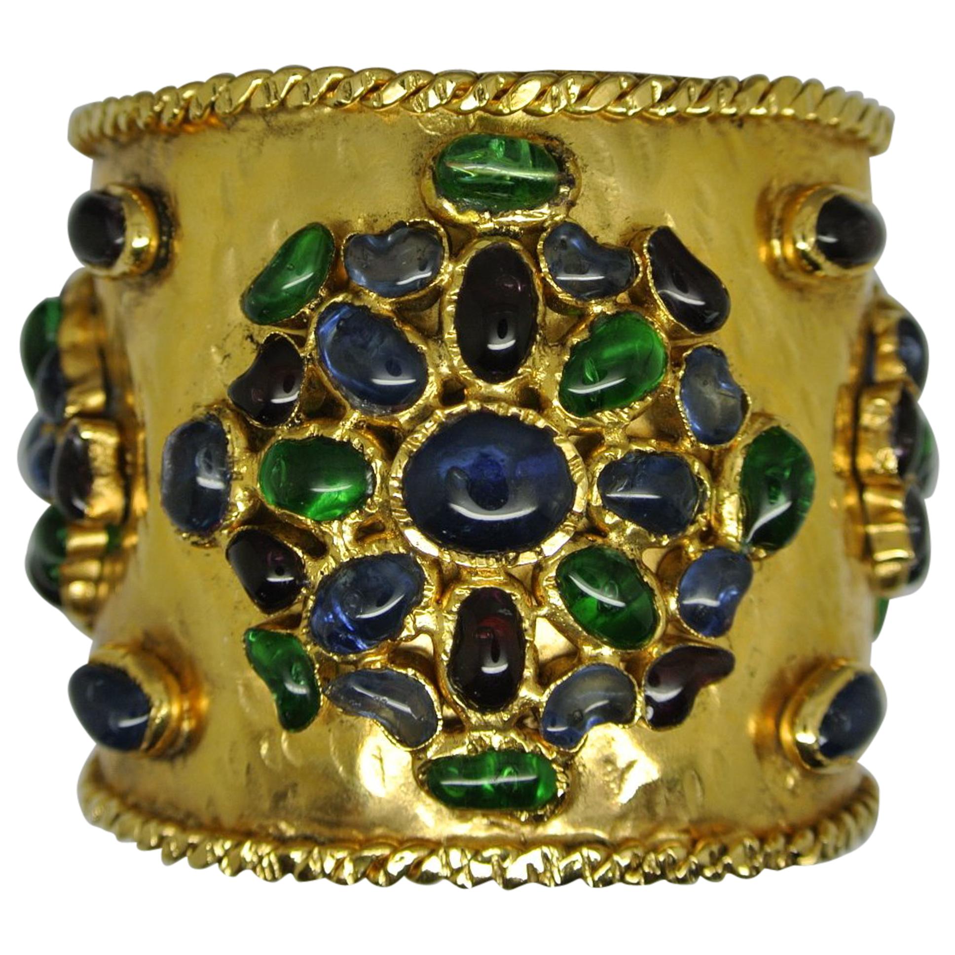 Vintage Gripoix French Poured Glass Byzantine Large Cuff Bracelet
