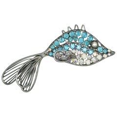 Countess Cissy Zoltowska Cis Blue AB Crystal Fish Brooch