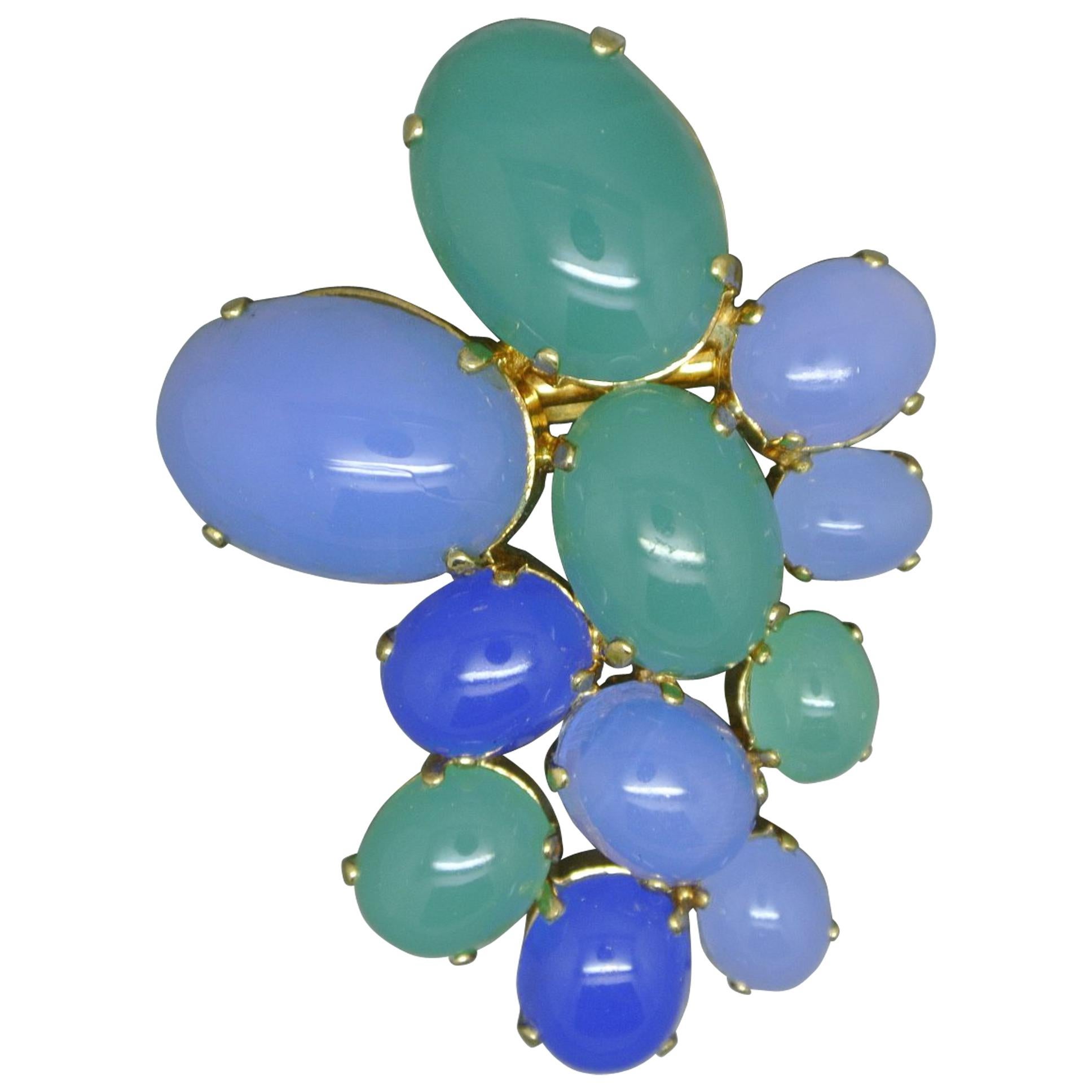 Christian Dior 1968 Blue Green Glass Geometric Shape Brooch For Sale