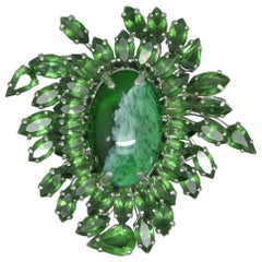 Christian Dior 1961 Green Crystal Large Stone Couture Brooch