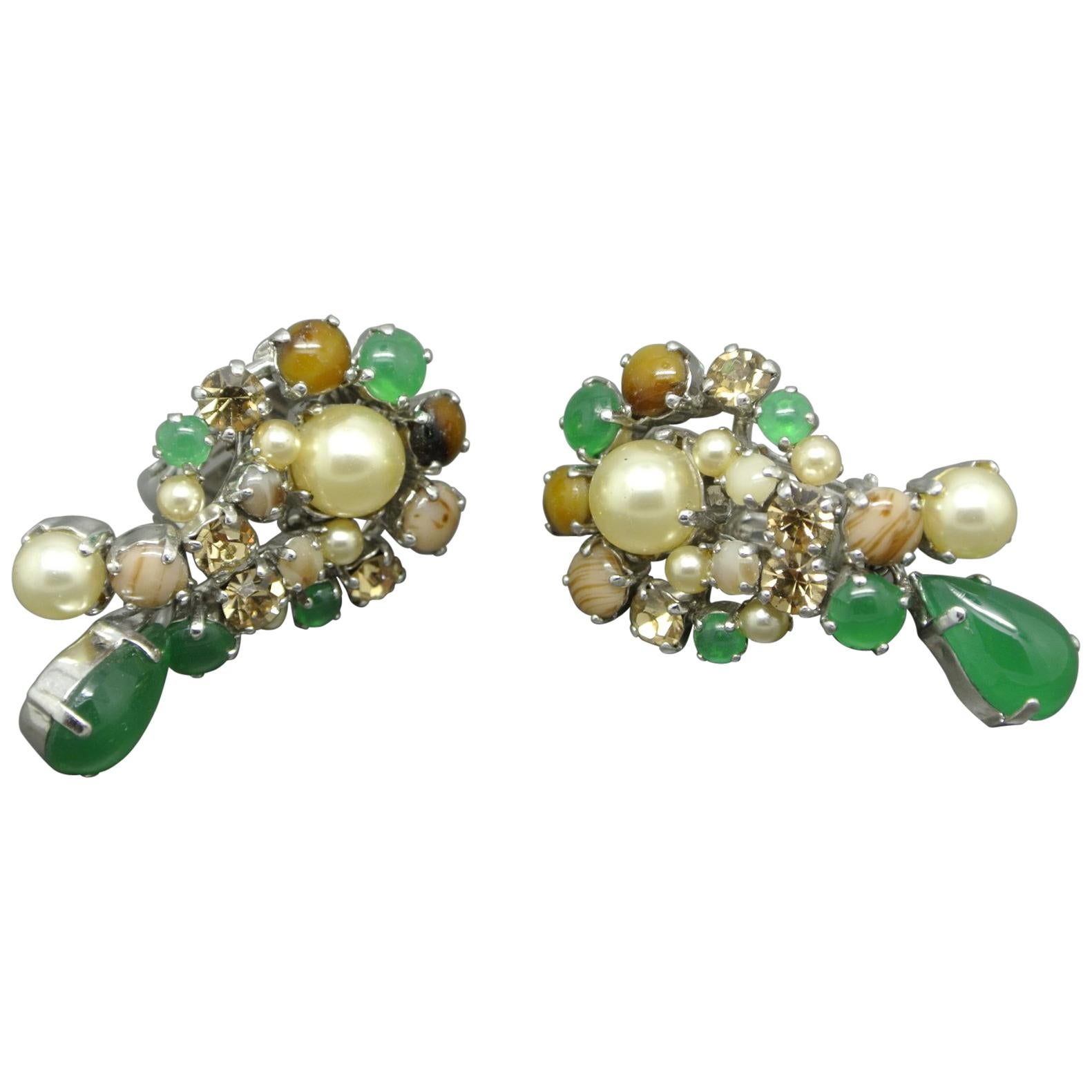 Christian Dior 1962 Green Brown Glass Earrings For Sale