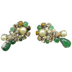 Vintage Christian Dior 1962 Green Brown Glass Earrings